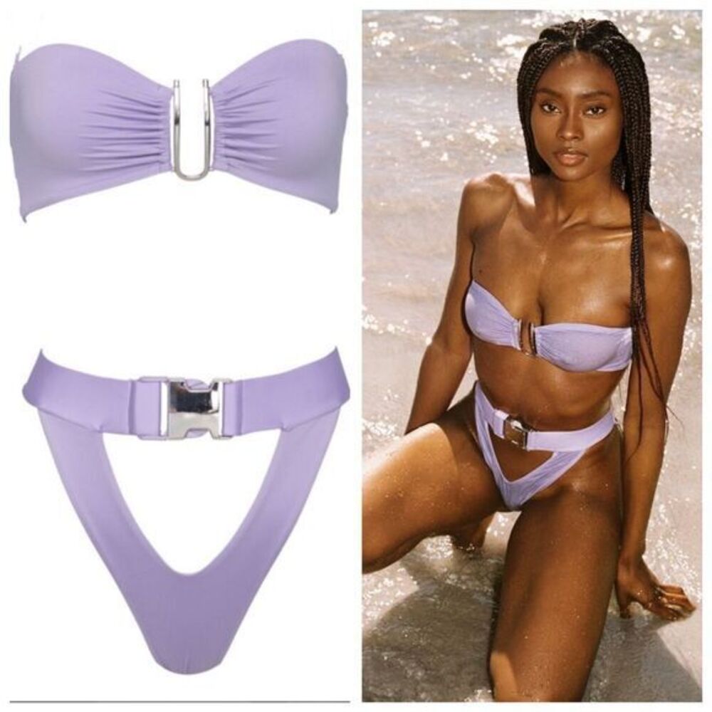 Monica Hansen Womens Tropical Affair Bandeau Bikini Top Bottom Set Small